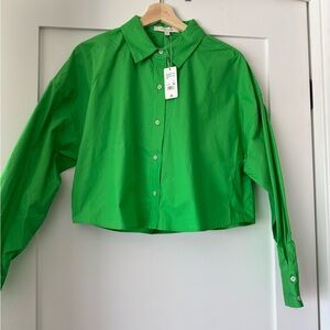 NWT Favorite Daughter The Ex Boyfriend Crop Green Button-Up Shirt